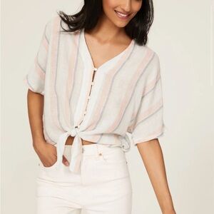Rails Thea Pastel Striped Linen Blend Tie-Front Top